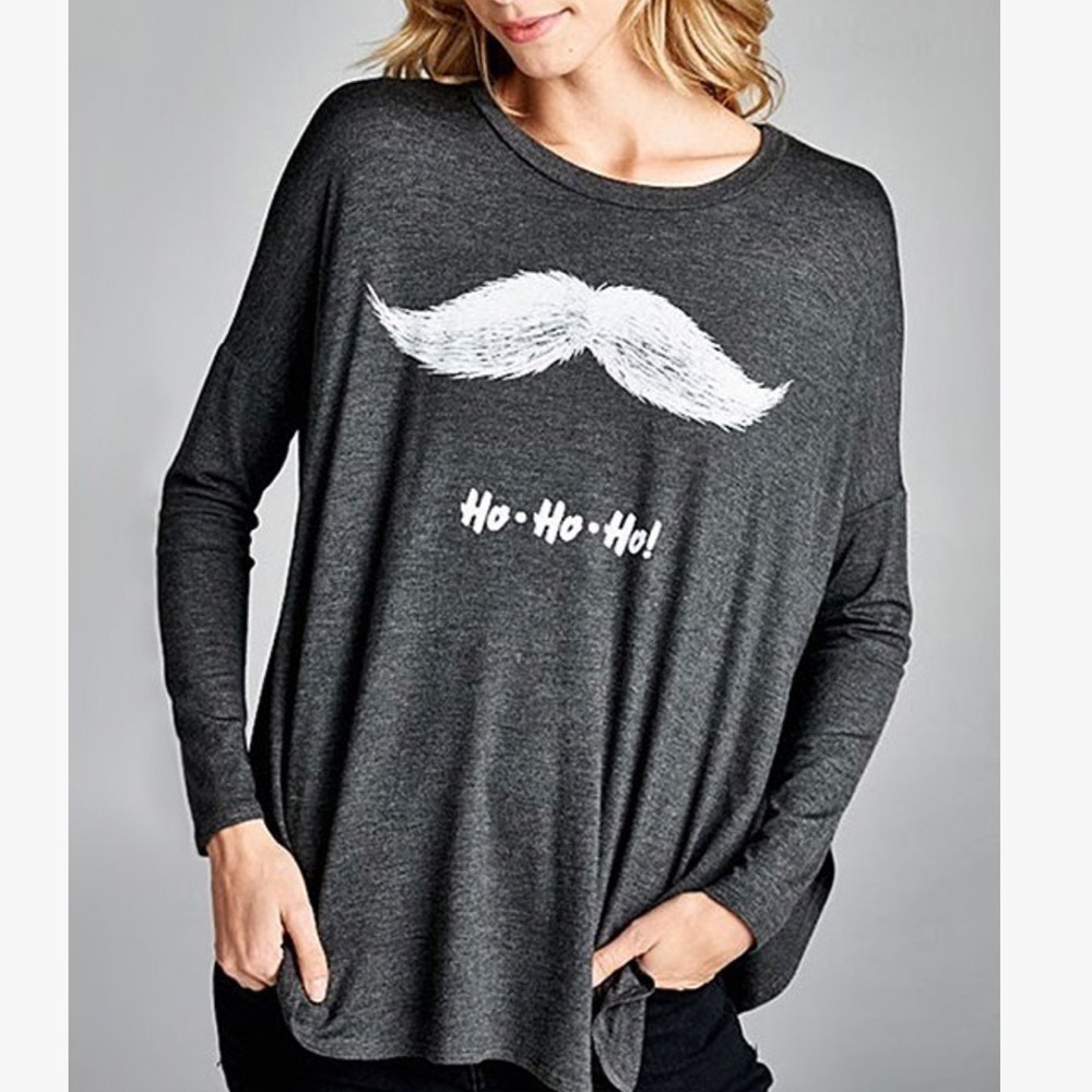 𝅺🆕 Love Kuza, Gray 'Ho Ho Ho' Mustache Long-Sleeve
Tee - Women